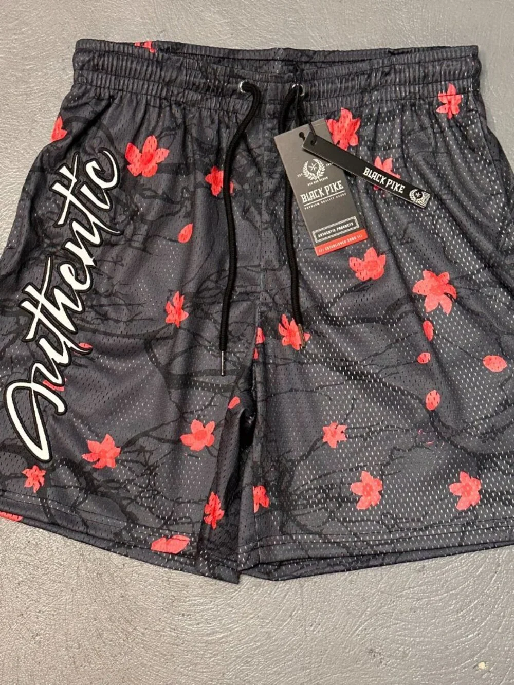 Black Pike Mesh Shorts Size Small Red Black Floral Elastic Waist New With Tag